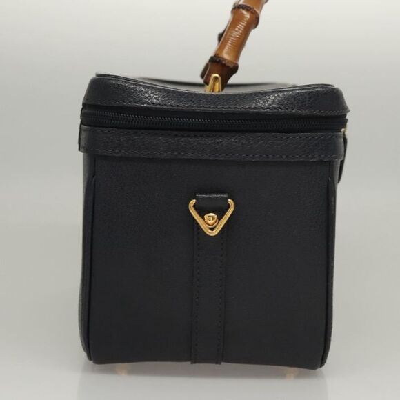 Gucci Vintage Bamboo Vanity Case Leather Navy Leather Handbag (Pre-Owned) - Picture 4 of 16